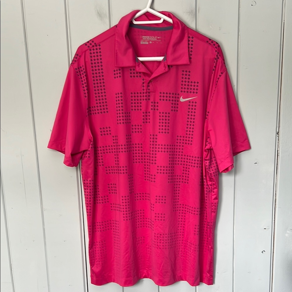 Nike Golf Pink Short Sleeve Polo Shirt Dri-fit Stretch Golf Geometric Size XL